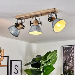 Lampes Industrielles-hofstein Plafonnier Orny Bois clair, Argenté, 3 lumières