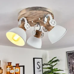 Lampes Industrielles-hofstein Plafonnier Orny Bois clair, Blanc, 3 lumières