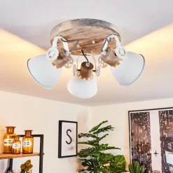 Lampes Industrielles-hofstein Plafonnier Orny Bois clair, Blanc, 3 lumières