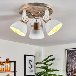 Lampes Industrielles-hofstein Plafonnier Orny Bois clair, Blanc, 3 lumières
