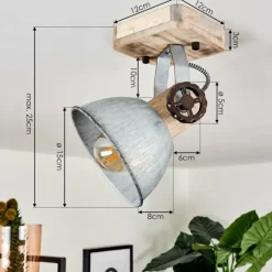 Lampes Industrielles-hofstein Plafonnier Orny Bois clair, Argenté, 1 lumière