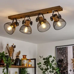 Lampes Industrielles-hofstein Plafonnier Orny Bois foncé, Noir, 4 lumières