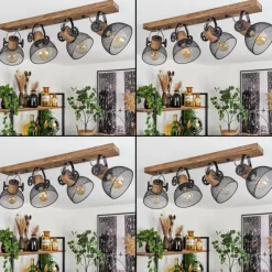 Lampes Industrielles-hofstein Plafonnier Orny Bois foncé, Noir, 4 lumières