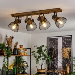 Lampes Industrielles-hofstein Plafonnier Orny Bois foncé, Noir, 4 lumières