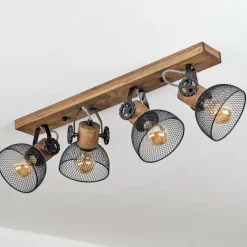 Lampes Industrielles-hofstein Plafonnier Orny Bois foncé, Noir, 4 lumières