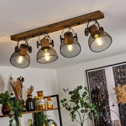 Lampes Industrielles-hofstein Plafonnier Orny Bois foncé, Noir, 4 lumières