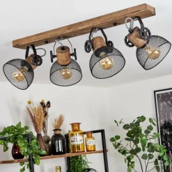 Lampes Industrielles-hofstein Plafonnier Orny Bois foncé, Noir, 4 lumières