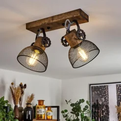 Lampes Industrielles-hofstein Plafonnier Orny Bois foncé, Noir, 2 lumières