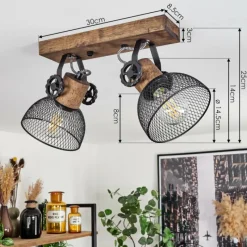 Lampes Industrielles-hofstein Plafonnier Orny Bois foncé, Noir, 2 lumières