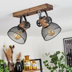 Lampes Industrielles-hofstein Plafonnier Orny Bois foncé, Noir, 2 lumières