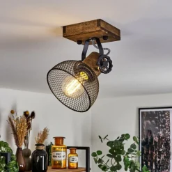 Lampes Industrielles-hofstein Plafonnier Orny Bois foncé, Noir, 1 lumière