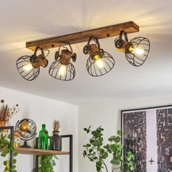 Lampes Industrielles-hofstein Plafonnier Orny Bois foncé, Noir, 4 lumières