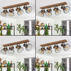 Lampes Industrielles-hofstein Plafonnier Orny Bois foncé, Noir, 4 lumières