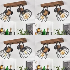 Lampes Industrielles-hofstein Plafonnier Orny Bois foncé, Noir, 2 lumières