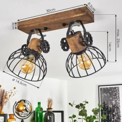 Lampes Industrielles-hofstein Plafonnier Orny Bois foncé, Noir, 2 lumières