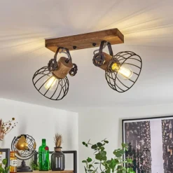 Lampes Industrielles-hofstein Plafonnier Orny Bois foncé, Noir, 2 lumières