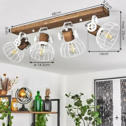 Lampes Industrielles-hofstein Plafonnier Orny Bois foncé, Blanc, 4 lumières