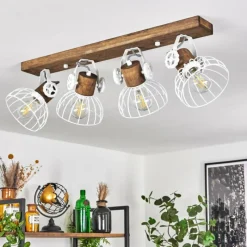 Lampes Industrielles-hofstein Plafonnier Orny Bois foncé, Blanc, 4 lumières