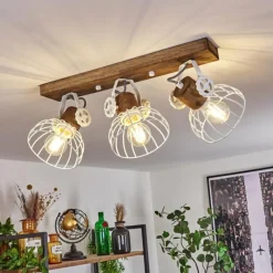 Lampes Industrielles-hofstein Plafonnier Orny Bois foncé, Blanc, 3 lumières