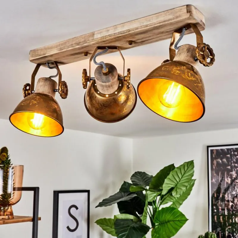 Lampes Dorées-hofstein Plafonnier Orny Bronze, Bois clair, 3 lumières