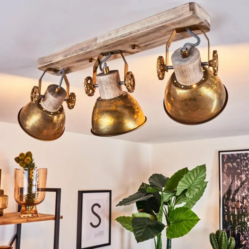 Lampes Dorées-hofstein Plafonnier Orny Bronze, Bois clair, 3 lumières