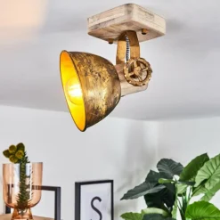 Lampes Industrielles-hofstein Plafonnier Orny Bronze, Bois clair, 1 lumière