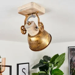 Lampes Industrielles-hofstein Plafonnier Orny Bronze, Bois clair, 1 lumière