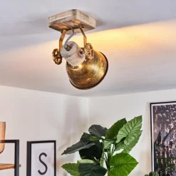 Lampes Industrielles-hofstein Plafonnier Orny Bronze, Bois clair, 1 lumière