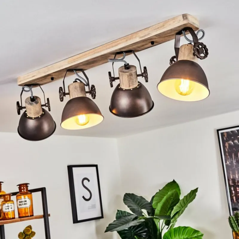 Lampes Industrielles-hofstein Plafonnier Orny Brun, Bois clair, 4 lumières