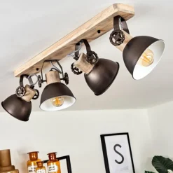 Lampes Industrielles-hofstein Plafonnier Orny Brun, Bois clair, 4 lumières