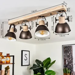 Lampes Industrielles-hofstein Plafonnier Orny Brun, Bois clair, 4 lumières