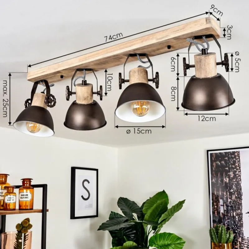 Lampes Industrielles-hofstein Plafonnier Orny Brun, Bois clair, 4 lumières
