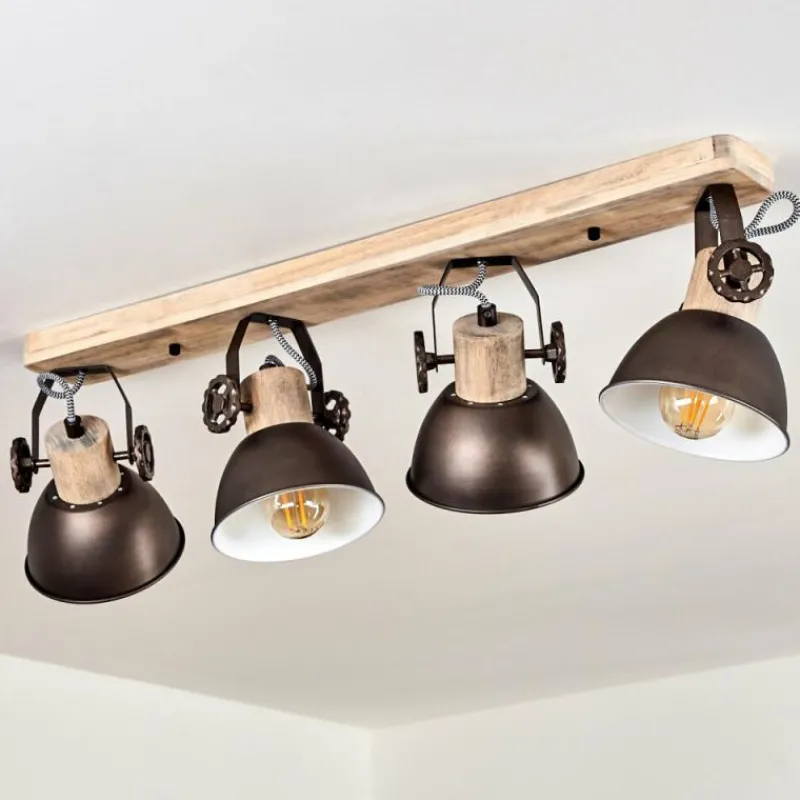 Lampes Industrielles-hofstein Plafonnier Orny Brun, Bois clair, 4 lumières