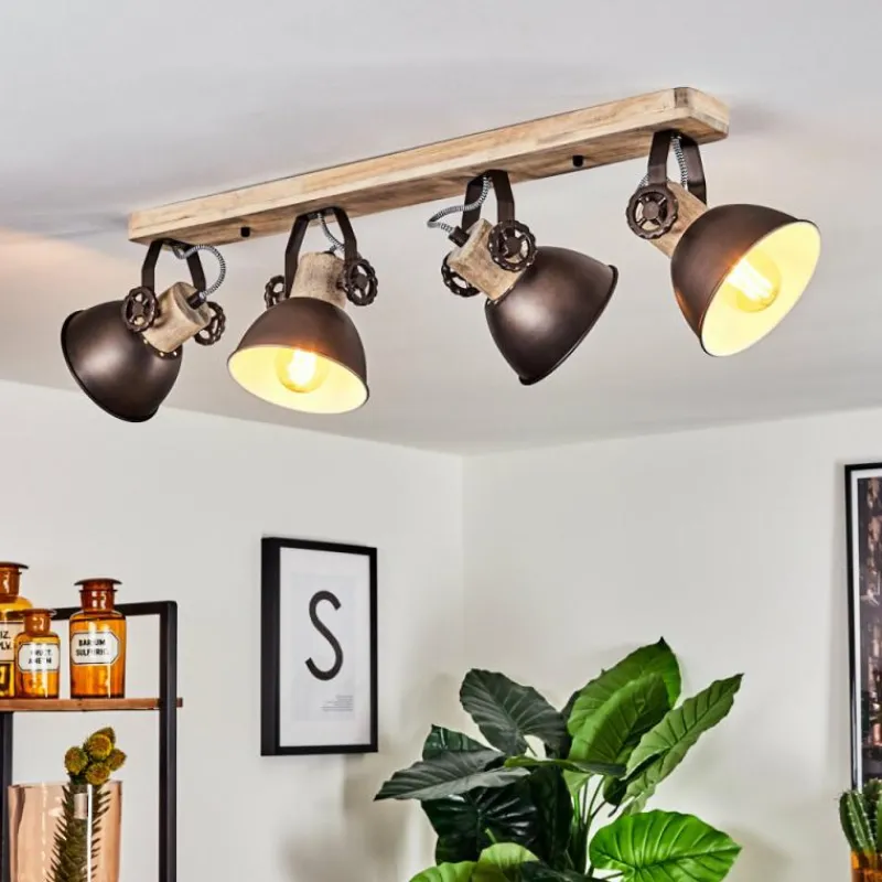 Lampes Industrielles-hofstein Plafonnier Orny Brun, Bois clair, 4 lumières