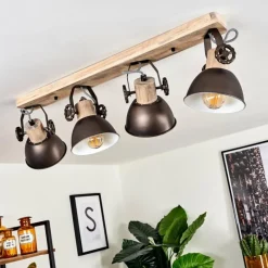 Lampes Industrielles-hofstein Plafonnier Orny Brun, Bois clair, 4 lumières