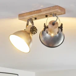 Lampes Industrielles-hofstein Plafonnier Orny Brun, Zingué, 2 lumières