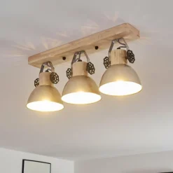 Lampes Industrielles-hofstein Plafonnier Orny Brun, Zingué, 3 lumières