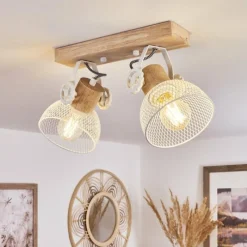 Lampes Industrielles-hofstein Plafonnier Orny Écru, Blanc, 2 lumières