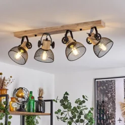 Lampes Industrielles-hofstein Plafonnier Orny Écru, Noir, 4 lumières