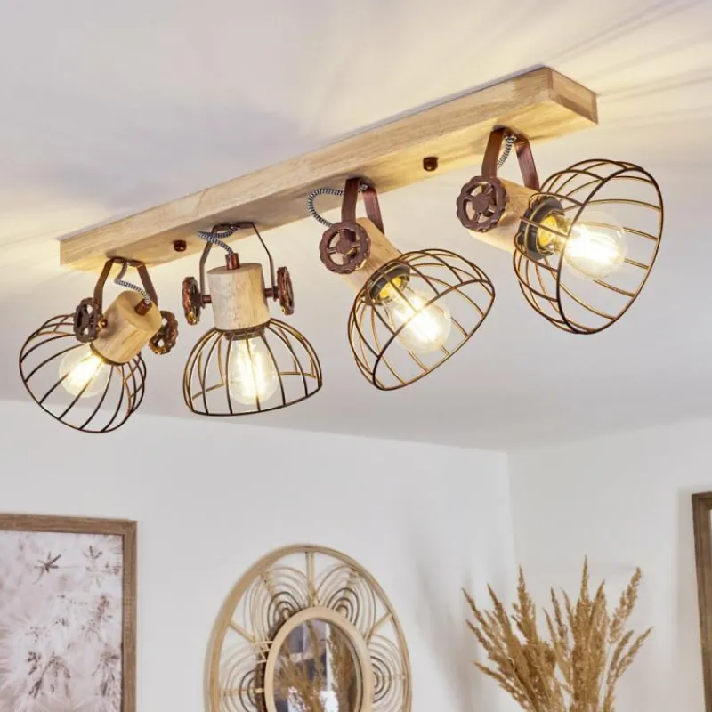 Lampes Industrielles-hofstein Plafonnier Orny Écru, Rouille, 4 lumières