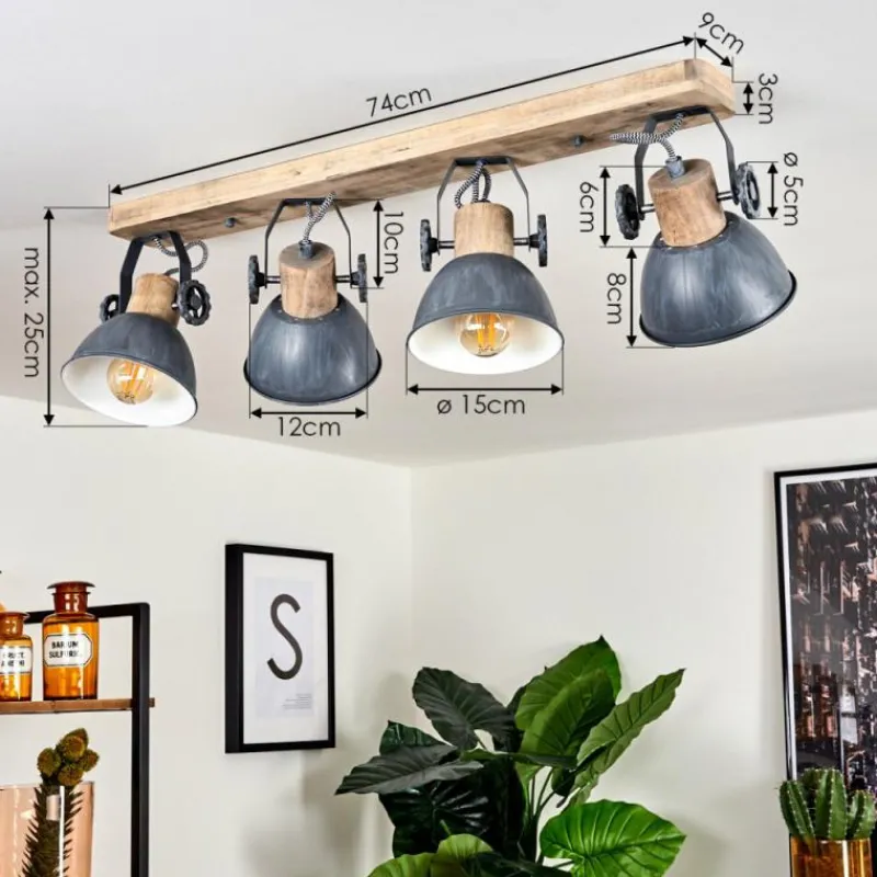 Lampes Industrielles-hofstein Plafonnier Orny Gris, Bois clair, 4 lumières