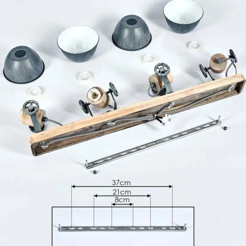 Lampes Industrielles-hofstein Plafonnier Orny Gris, Bois clair, 4 lumières