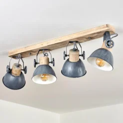 Lampes Industrielles-hofstein Plafonnier Orny Gris, Bois clair, 4 lumières