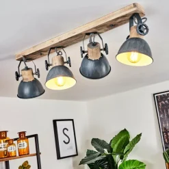 Lampes Industrielles-hofstein Plafonnier Orny Gris, Bois clair, 4 lumières