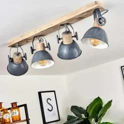 Lampes Industrielles-hofstein Plafonnier Orny Gris, Bois clair, 4 lumières