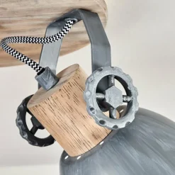 Lampes Industrielles-hofstein Plafonnier Orny Gris, Bois clair, 3 lumières