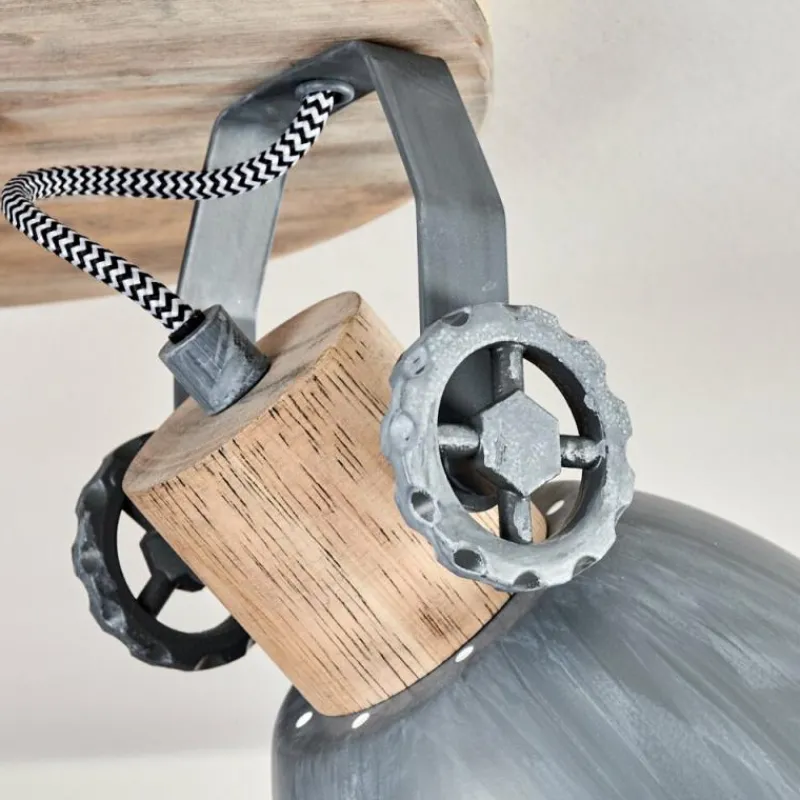 Lampes Industrielles-hofstein Plafonnier Orny Gris, Bois clair, 3 lumières