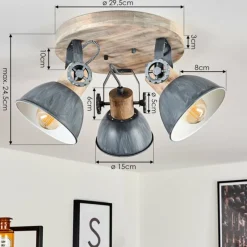 Lampes Industrielles-hofstein Plafonnier Orny Gris, Bois clair, 3 lumières