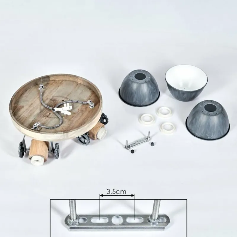 Lampes Industrielles-hofstein Plafonnier Orny Gris, Bois clair, 3 lumières