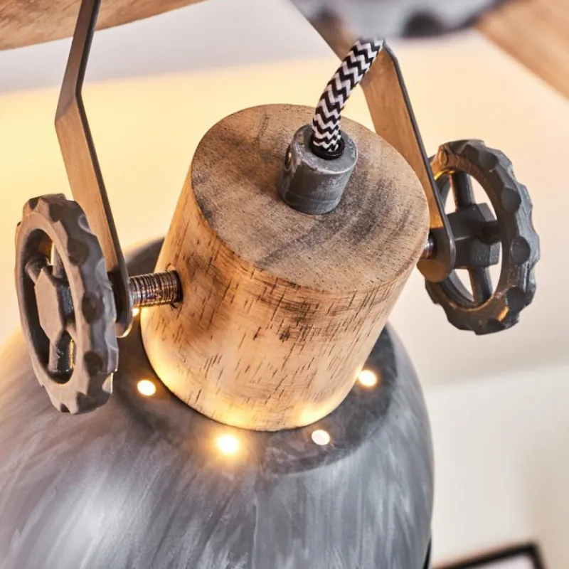 Lampes Industrielles-hofstein Plafonnier Orny Gris, Bois clair, 3 lumières